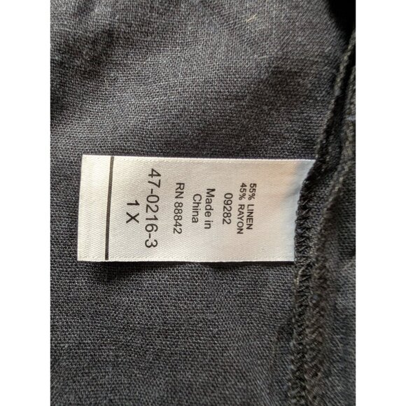 Ellos Plus 1X Black Shirt Dress Button-Up Linen Short Sleeve Back Pleat Detail - Picture 6 of 8